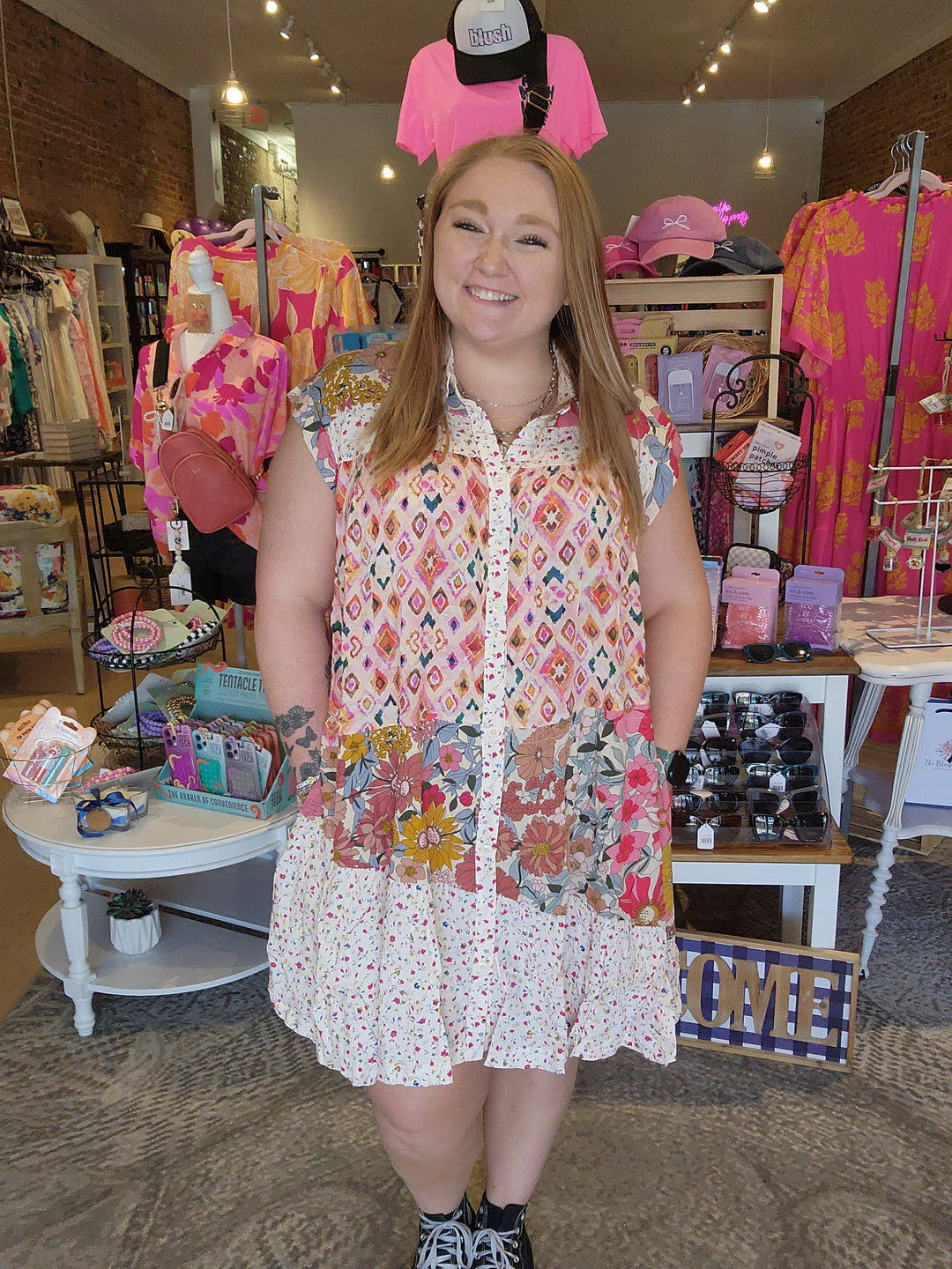Mix Print Button Dress