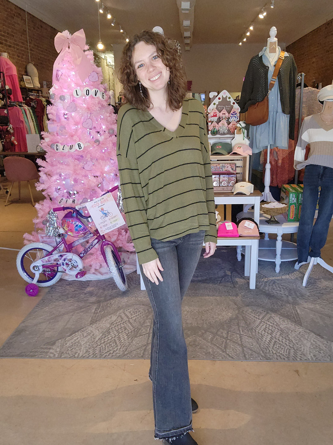 Loose Weave Stripe V Neck Top