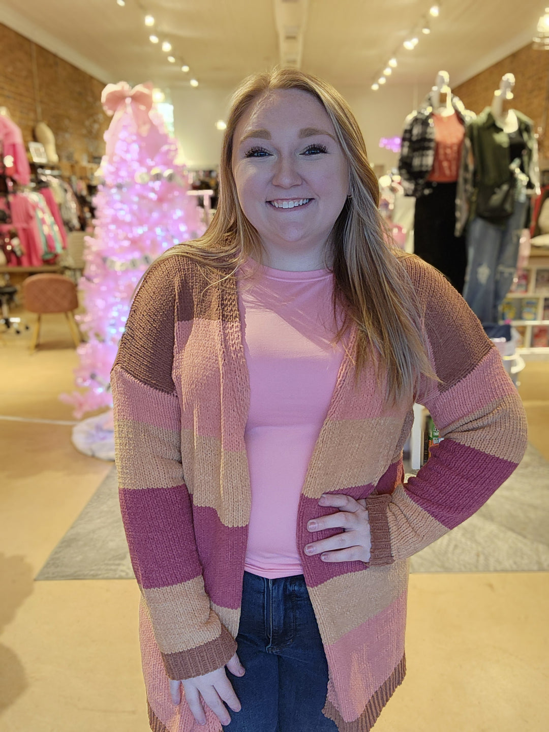 Stripe Chenille Feel Cardigan