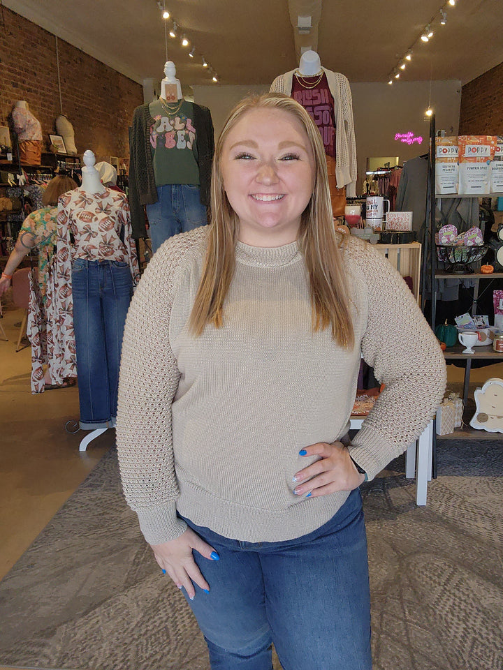 Taupe Crochet Sweater