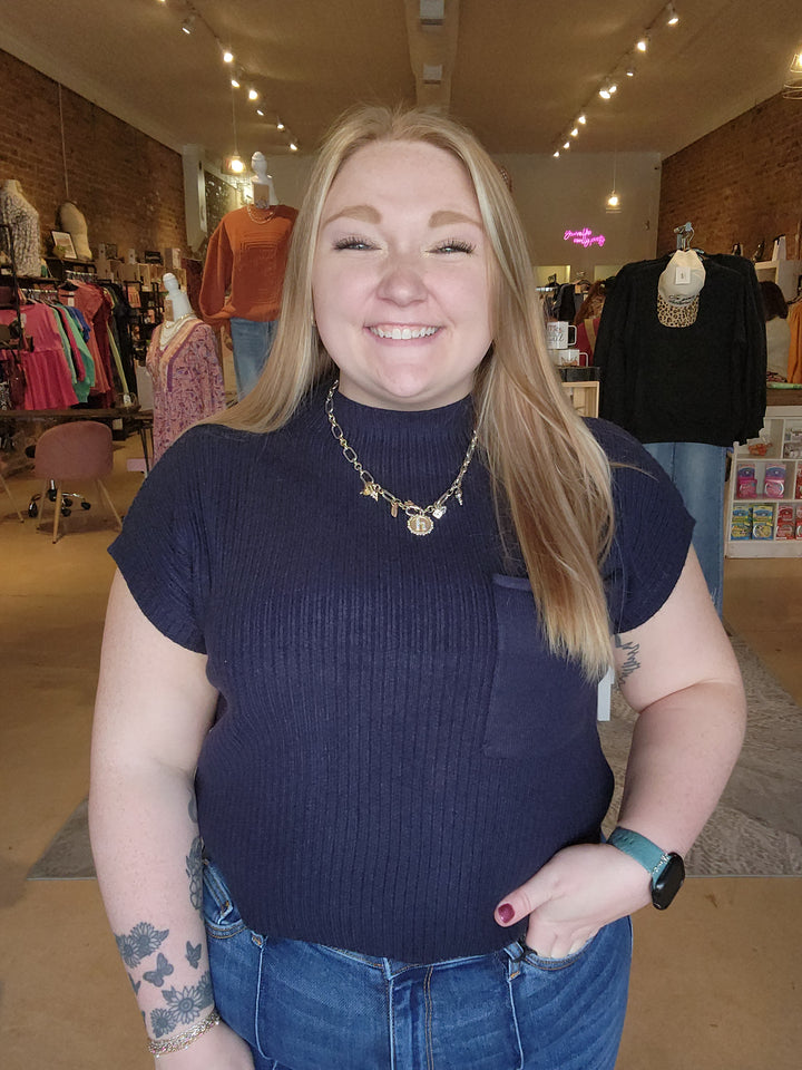 Mock Neck Mom Crop Sweater