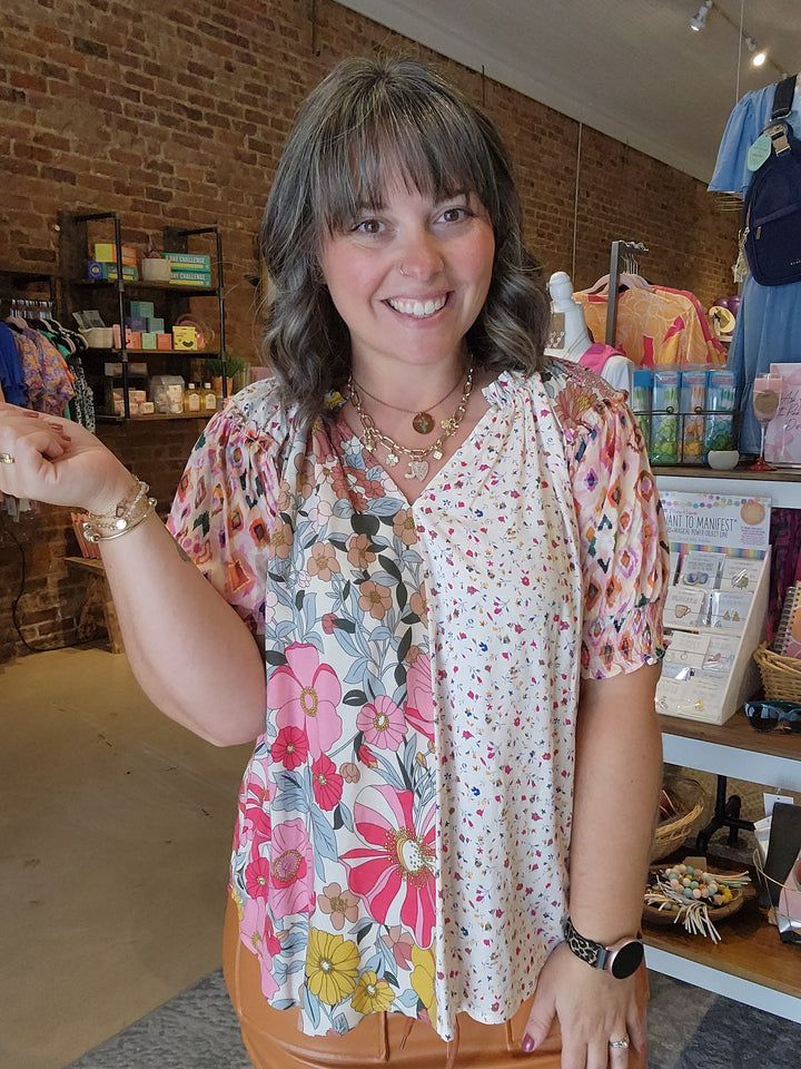 Floral Color Block Top