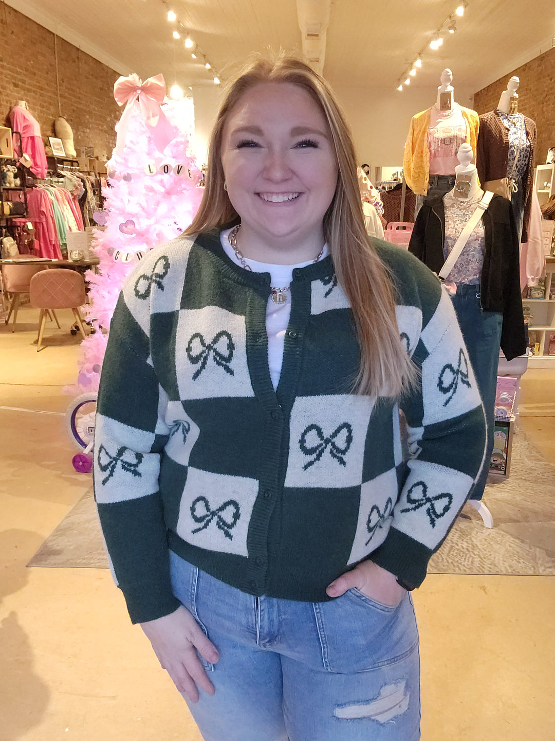 Checkered Bow Sweater