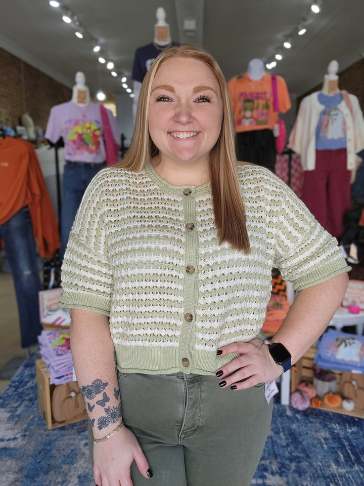 Stripe Short Sleeve Cardigan