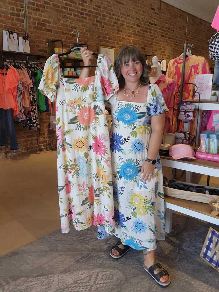 Floral Puff Sleeve Midi Dress