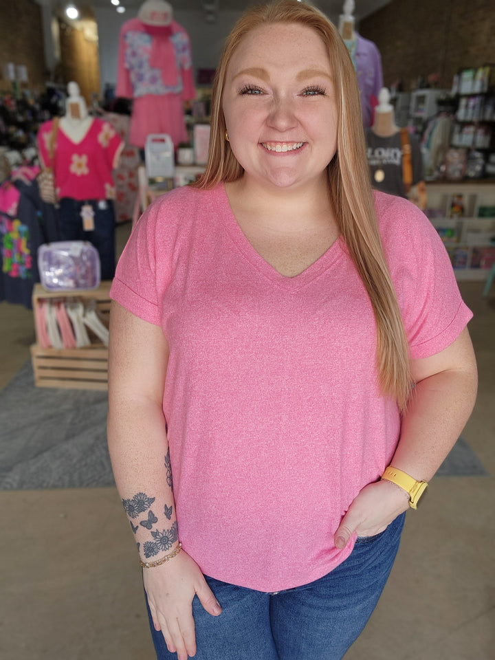 Fuschia Dreamy V-Neck Tee