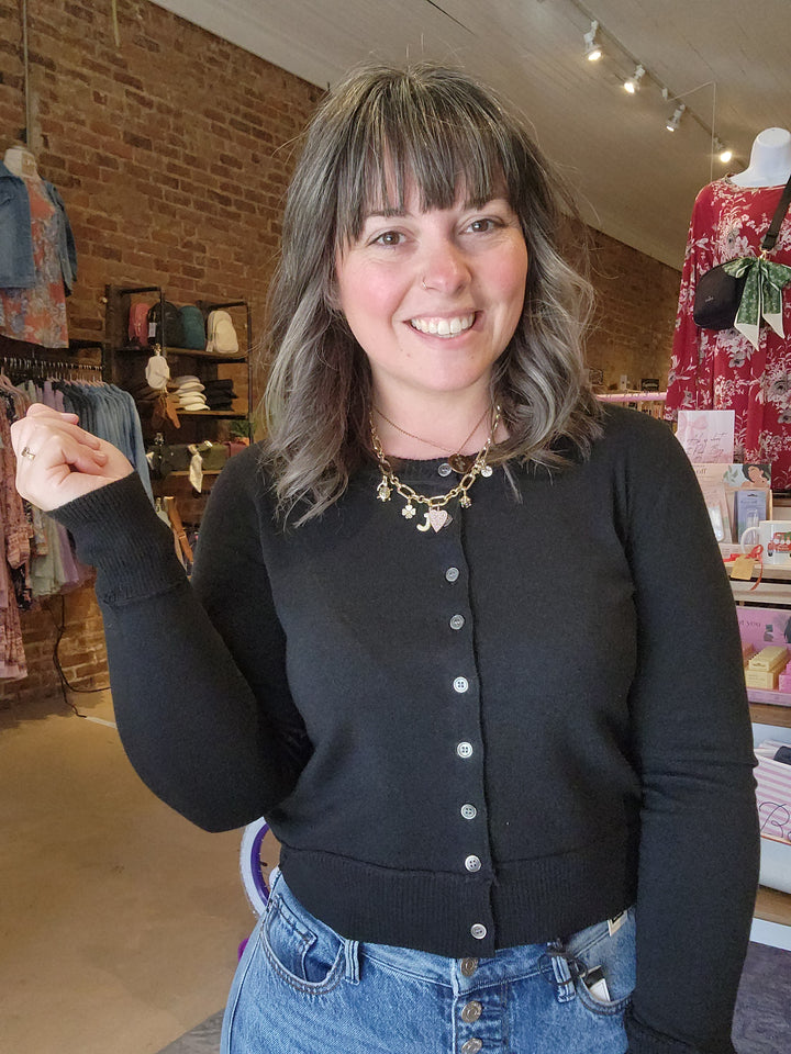 Button Front Black Cardigan