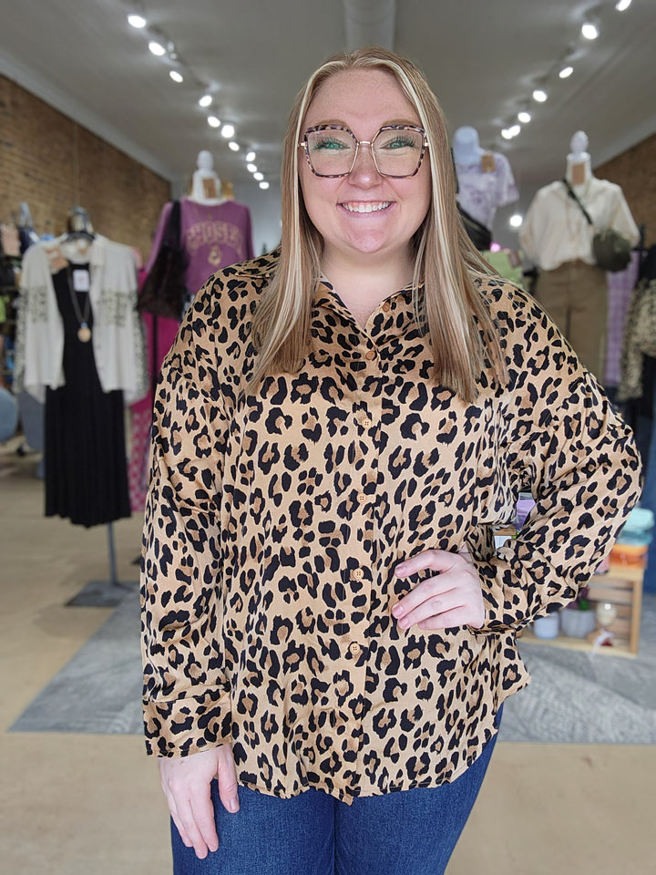 Leopard Button Down Tunic Top