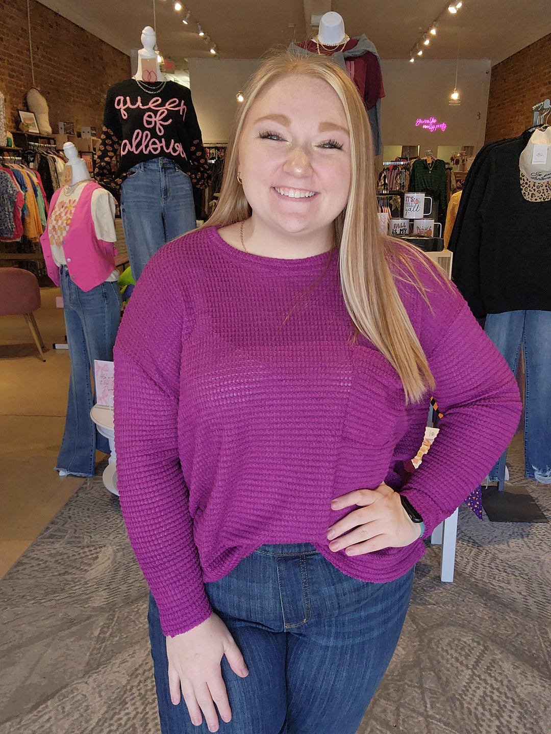 Front Pocket Waffle Top