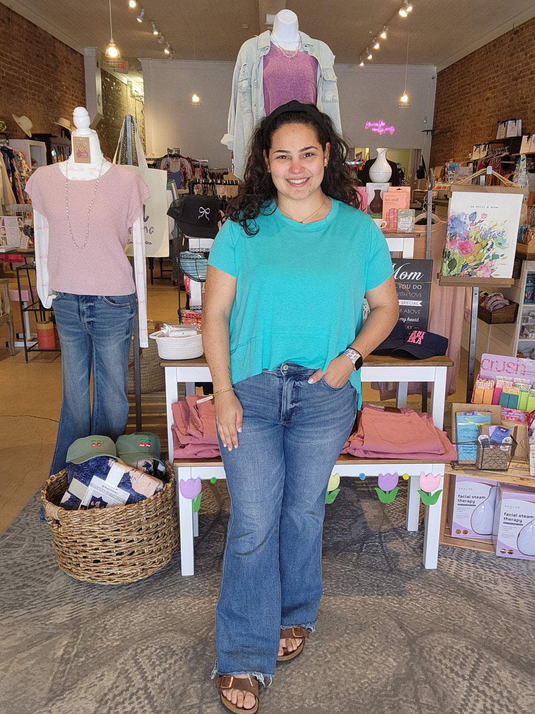 Teal Slinky Crop Tee