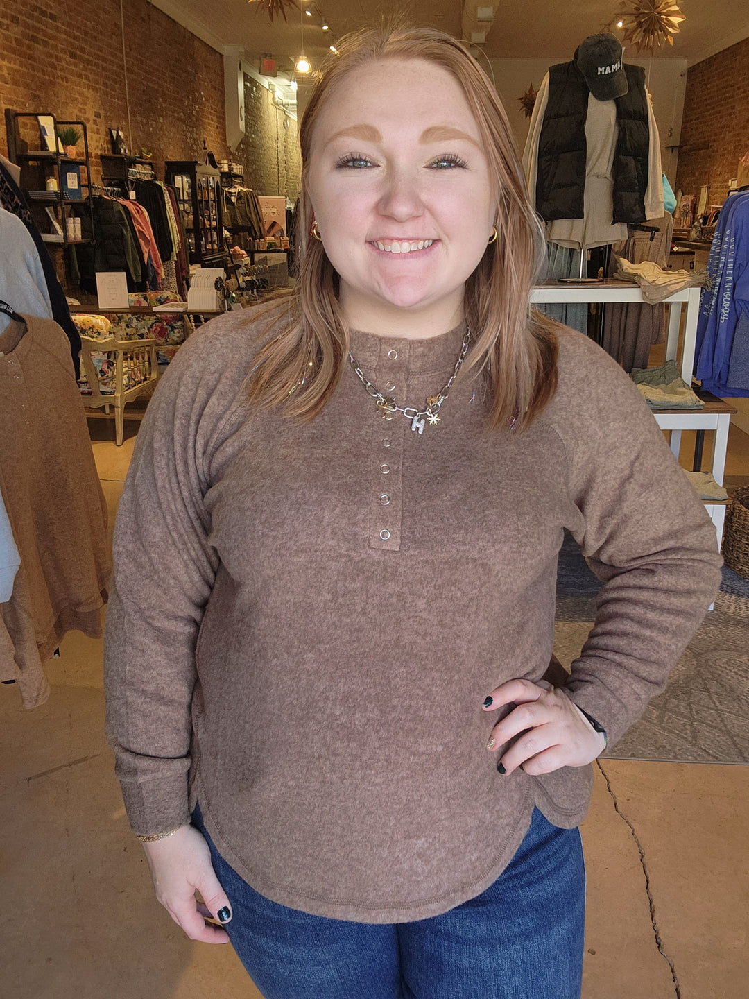 Quarter Button Cozy Top