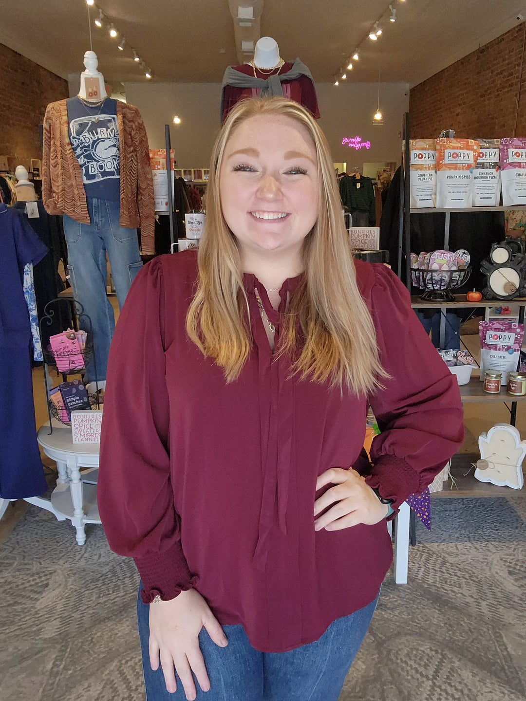 Tie Neck Front Pleat Blouse