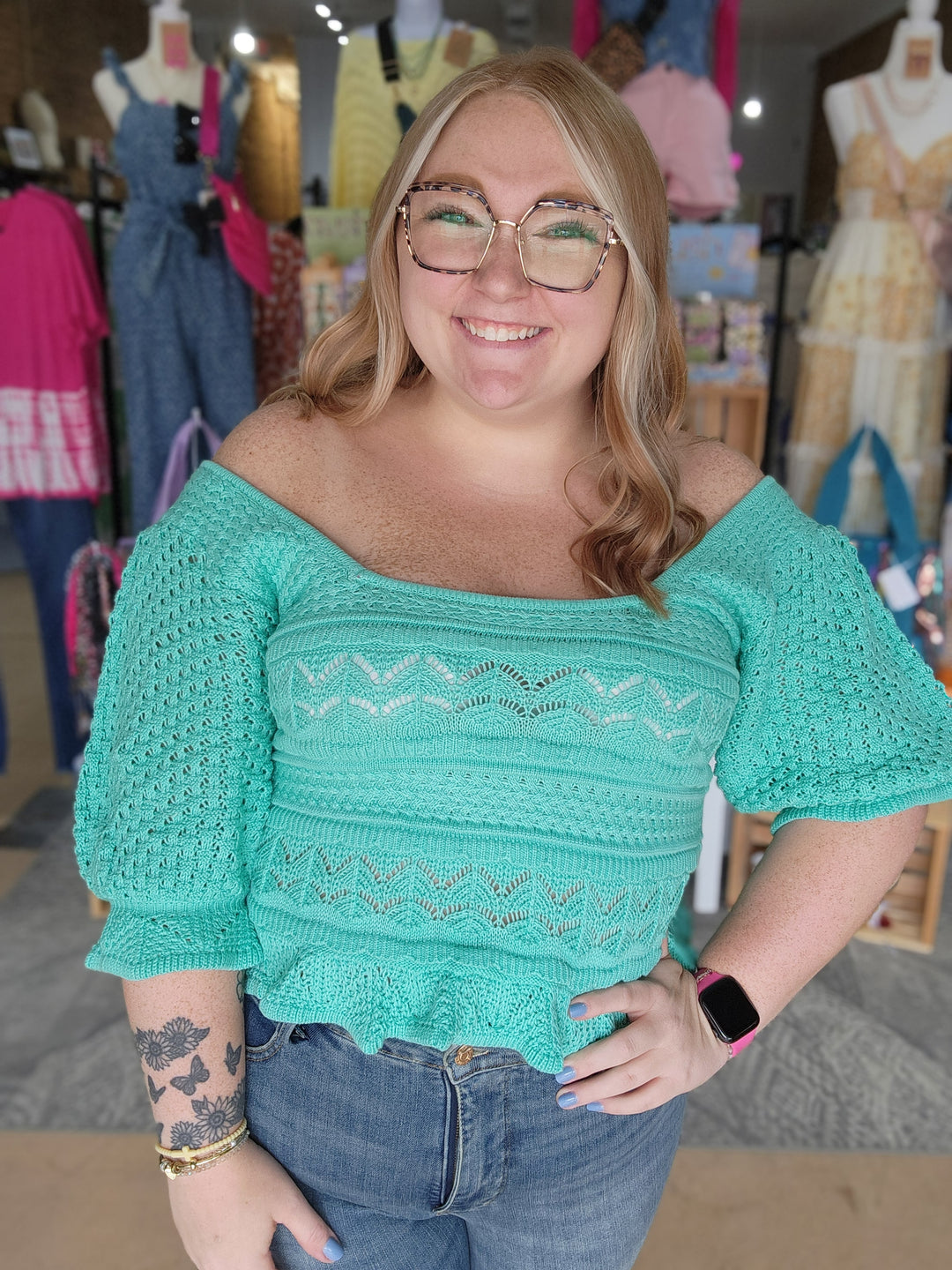 Puff Sleeve Crochet Top