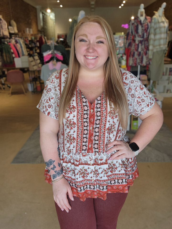 3X Paisley Floral Ruffle Top FINAL SALE