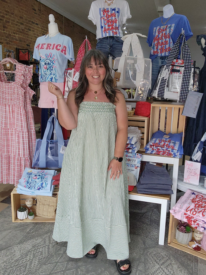 Stripe Smocked Tunic Maxi Dress