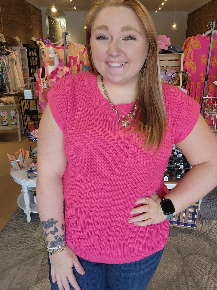 Patch Pocket Sleeveless Knit Top