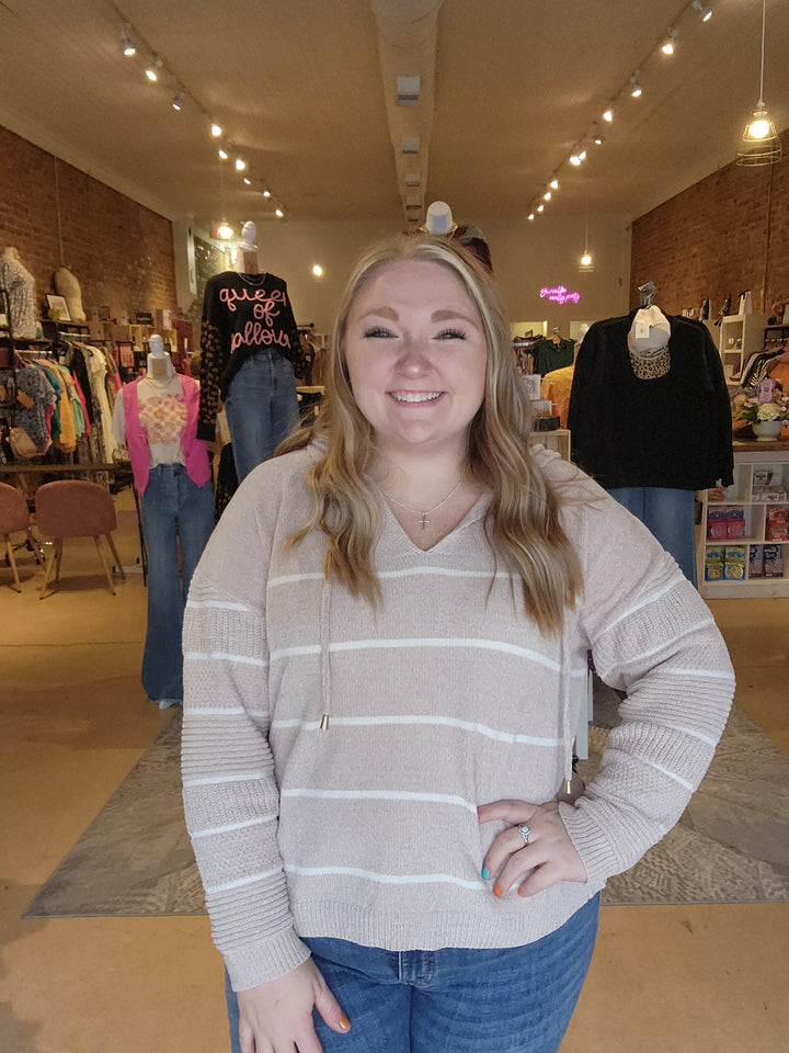 Striped Chenille Feel Hooded Pullover