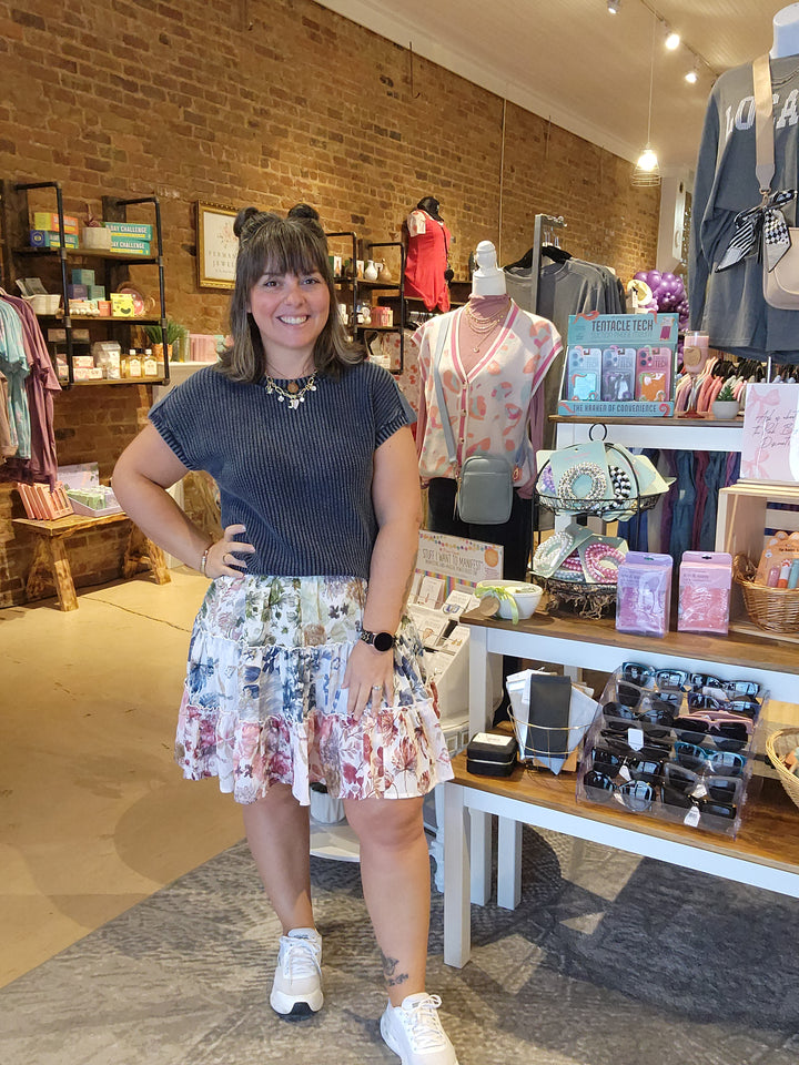Tiered Floral Skirt with Shorts