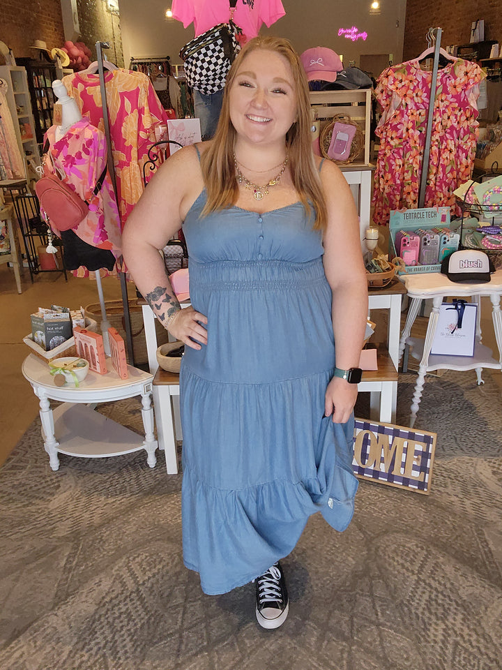 Chambray Sleeveless Midi Dress