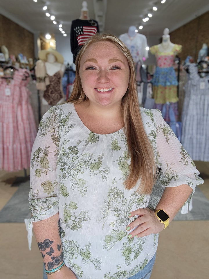 White Floral Blouse
