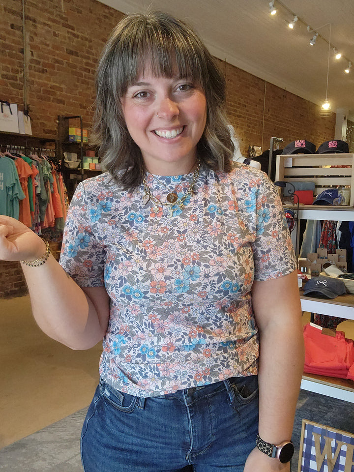 Multi Color Floral Mesh Top