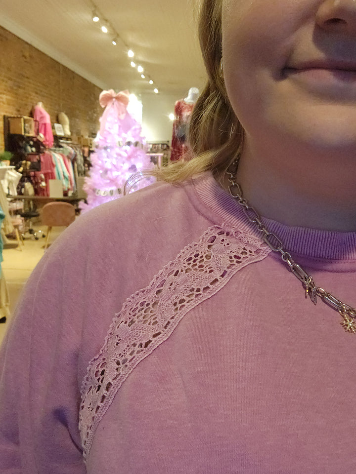 S, 1X, 3X Raglan Lace Sweatshirt FINAL SALE