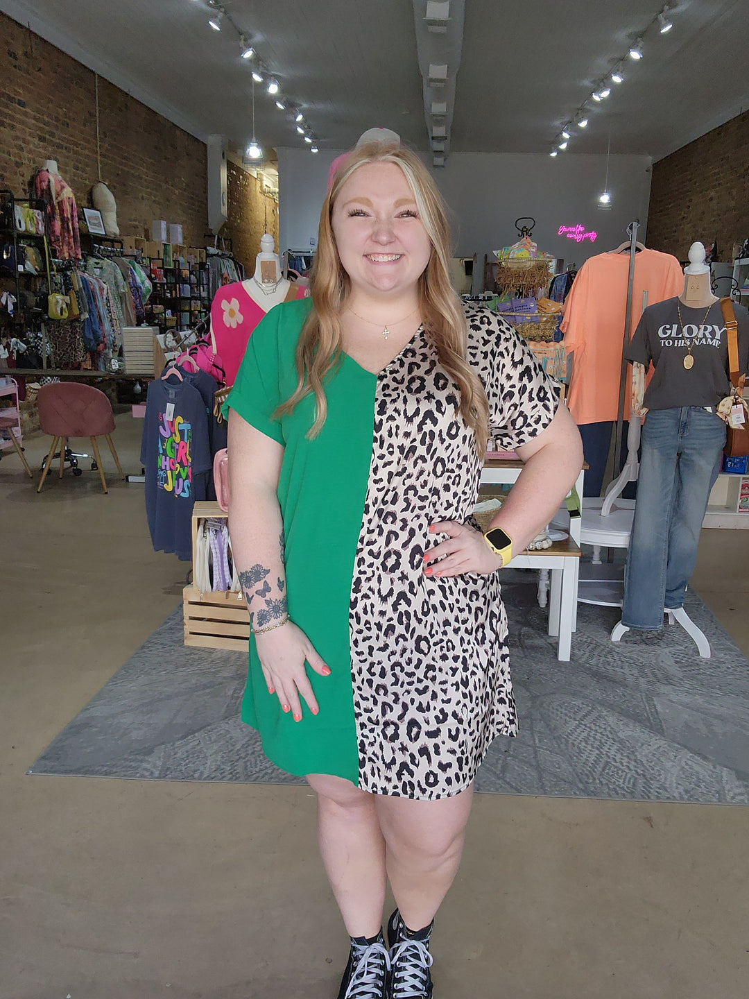 Leopard Print Color Block Dress