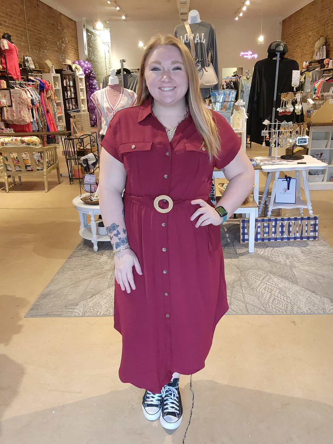 Belted Button Up Dress
