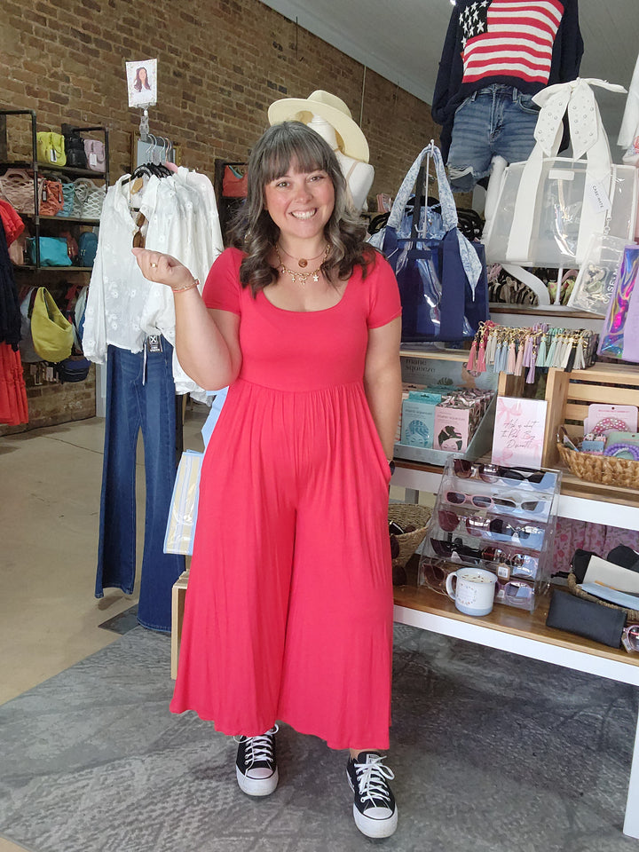 Red Cropped Romper