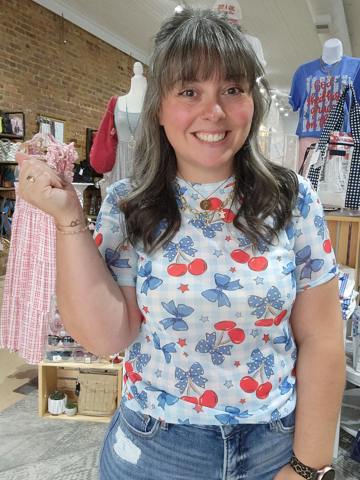 Cherry Gingham Mesh Top