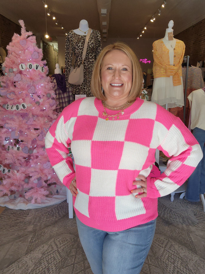 Pink Checkered Sweater