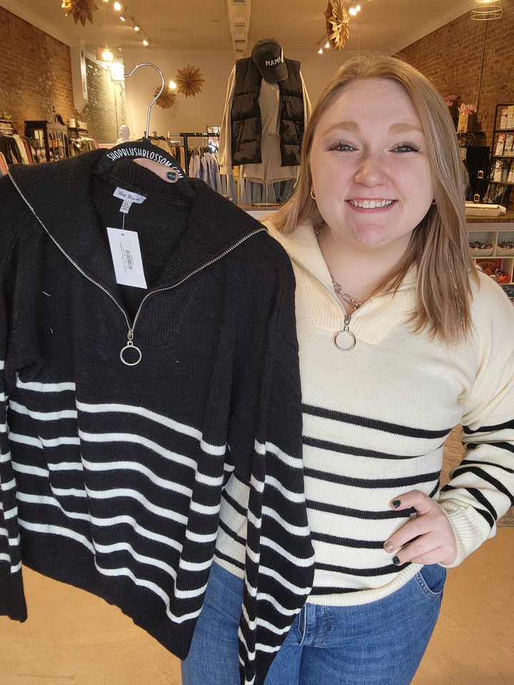 Quarter Zip Stripe Sweater