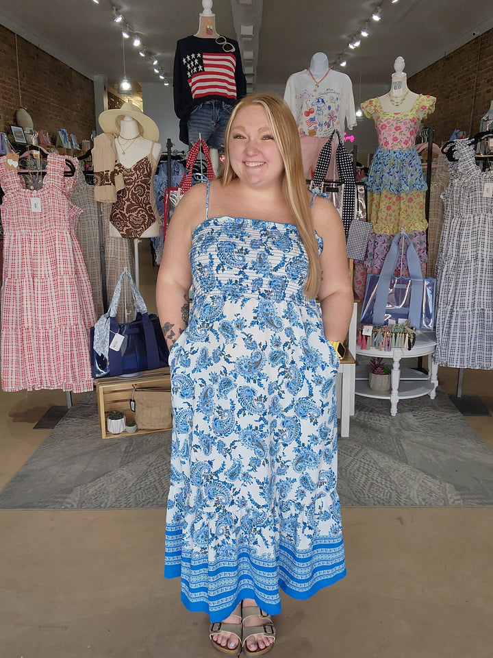 Blue Floral Smocked Dress