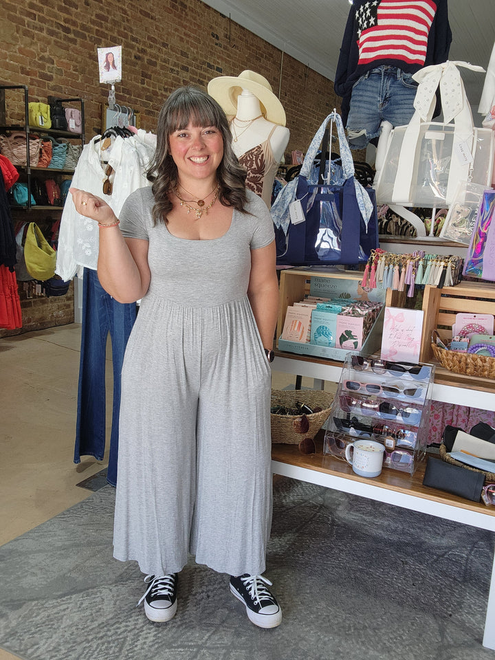 Heather Grey Cropped Romper