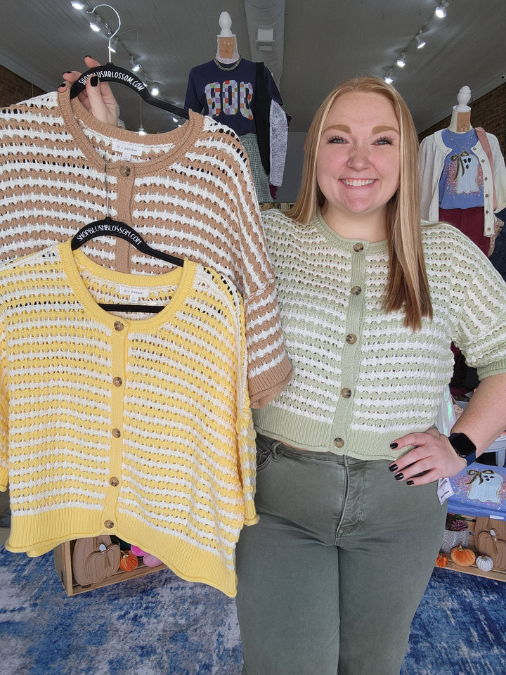 Stripe Short Sleeve Cardigan