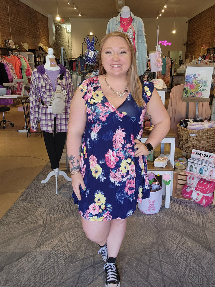 Navy Floral Babydoll Dress