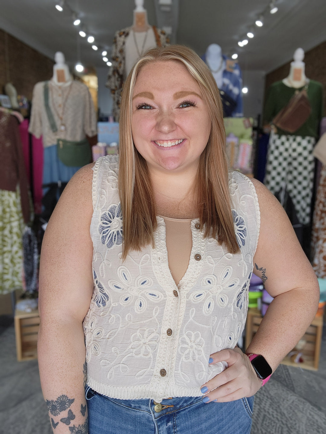 Mix Media Floral Crochet Vest