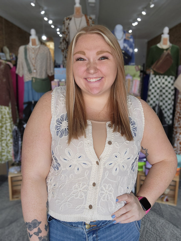 Mix Media Floral Crochet Vest