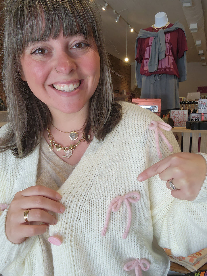 Pink Bow Button Sweater