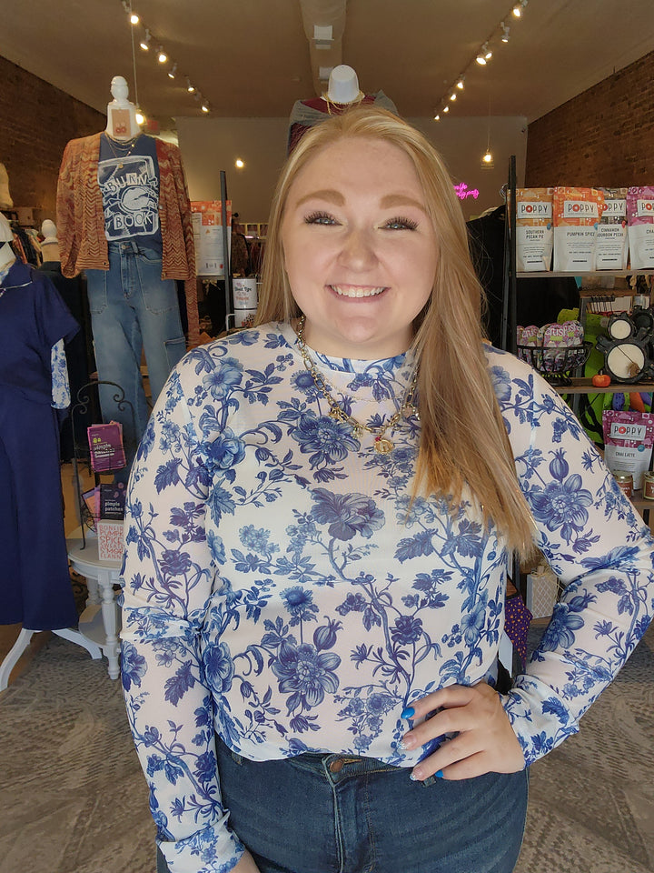 Navy Floral Mesh Shirt