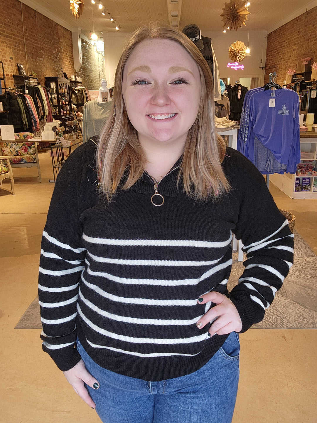 Quarter Zip Stripe Sweater