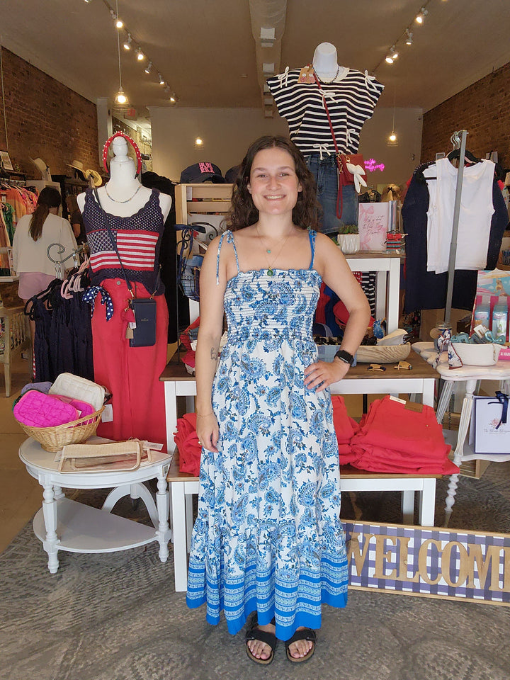 Blue Floral Smocked Dress
