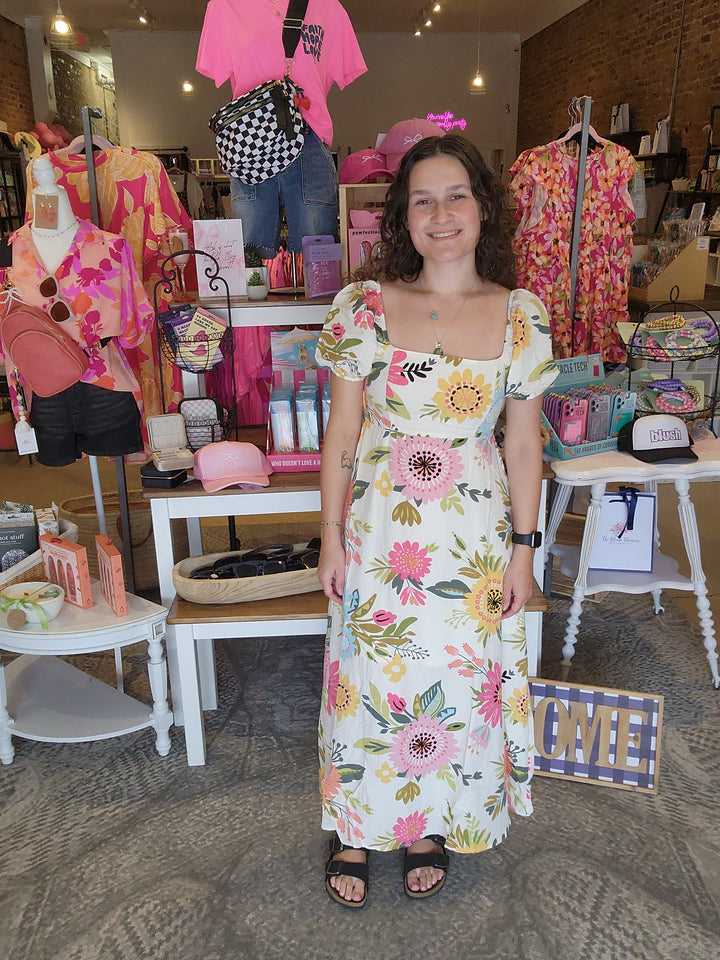 Floral Puff Sleeve Midi Dress