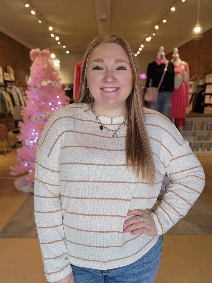 Open Weave Stripe Crew Neck