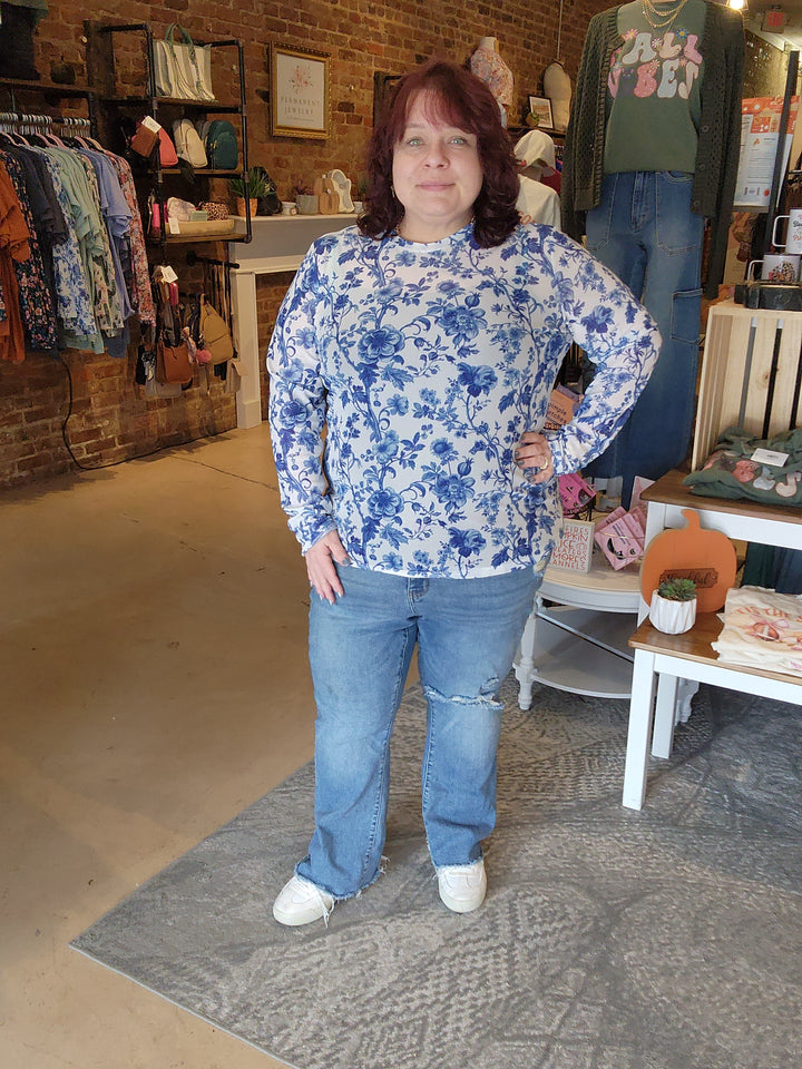 Navy Floral Mesh Shirt