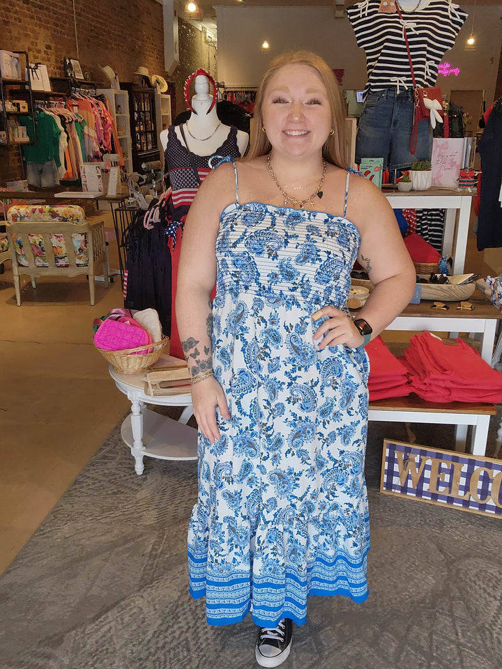 Blue Floral Smocked Dress