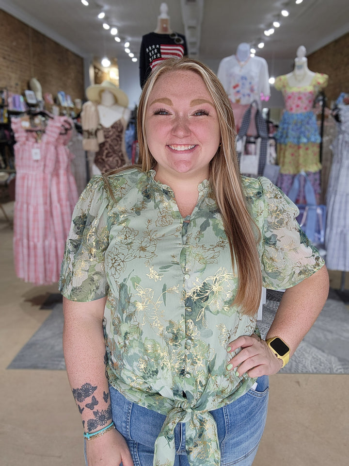 Tie Front Floral Blouse