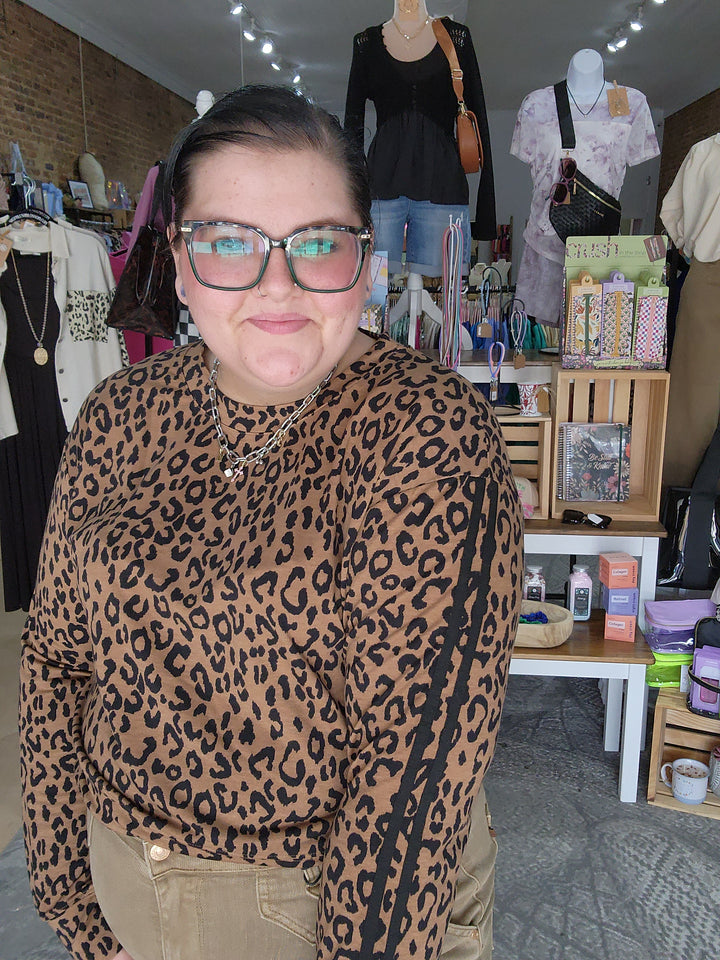 Leopard Long Stripe Sleeve Top