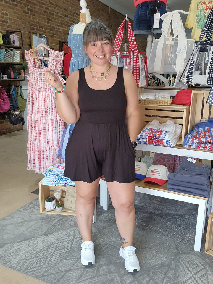 Black Double Lined Tank Romper