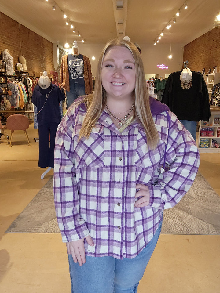 Purple Hooded Flannel Shacket